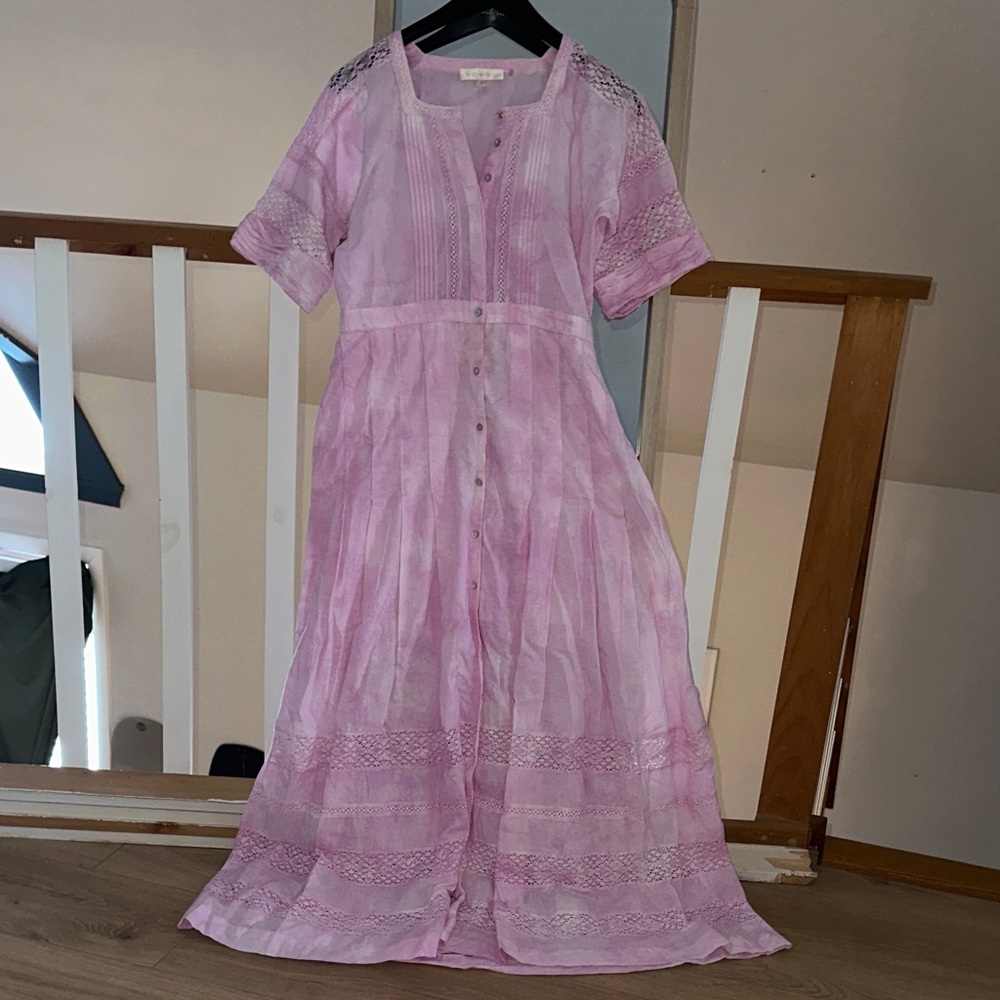 LoveShackFancy Light Pink Short Sleeve Dress